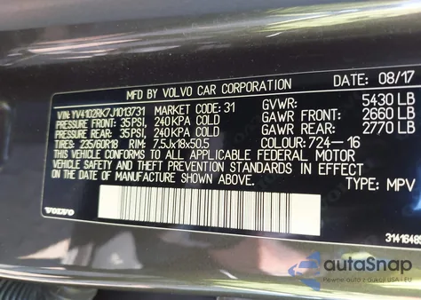 2018 Volvo Xc60 T5 Momentum z USA, uszkodzony, nr VIN YV4102RK7J1013731